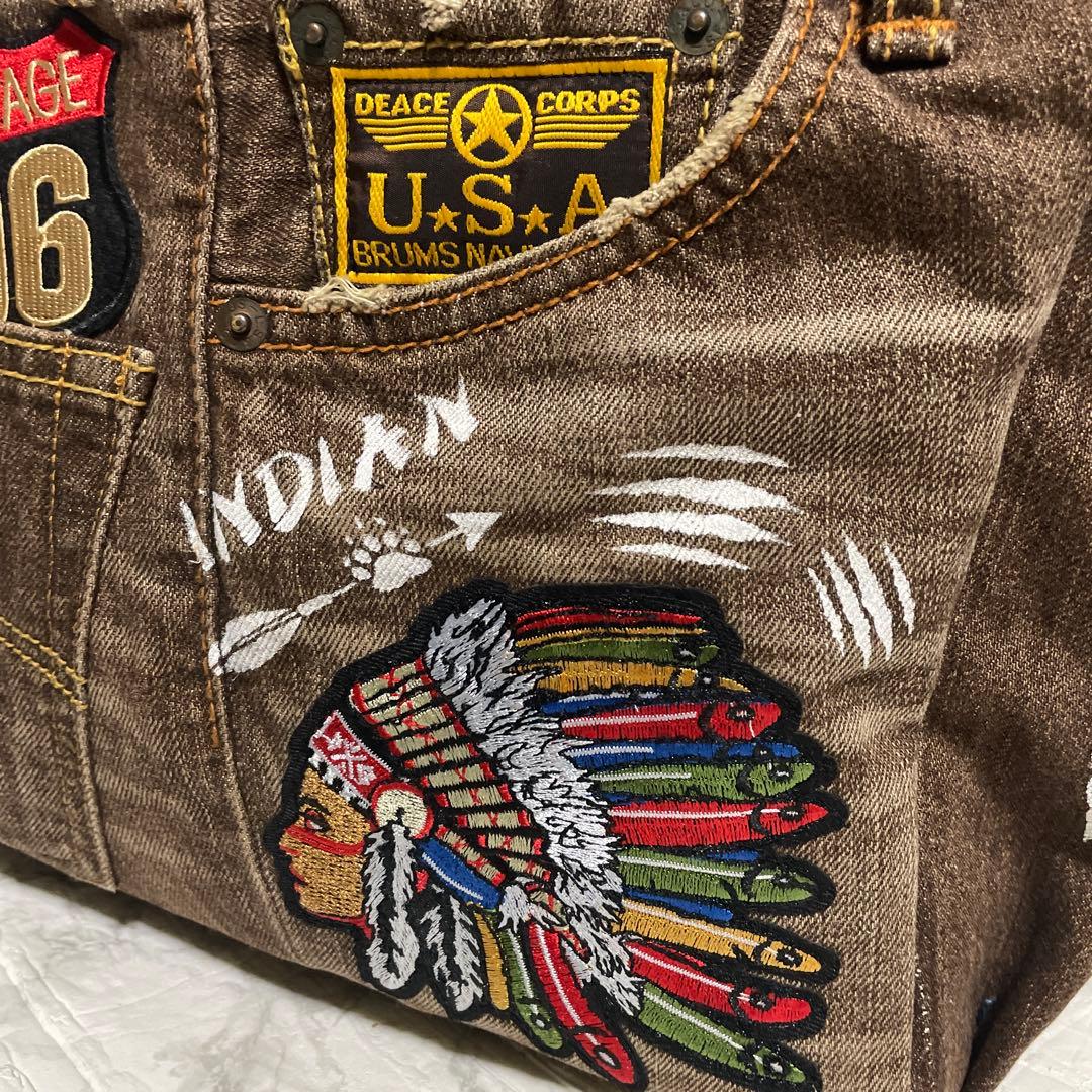 No.527デニムリメイクバッグ　トートバッグ　キャットインディアン