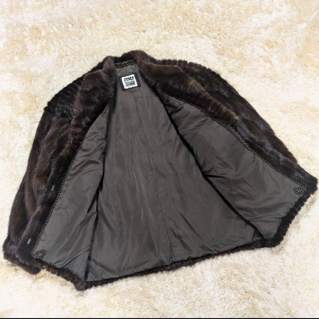 サガミンク 本毛皮 ミンクファーコート ダークブラウン Fサイズ 美品