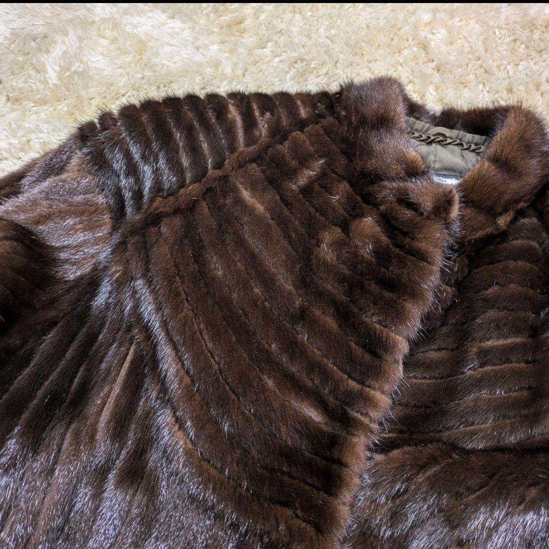 サガミンク 本毛皮 ミンクファーコート ダークブラウン Fサイズ 美品