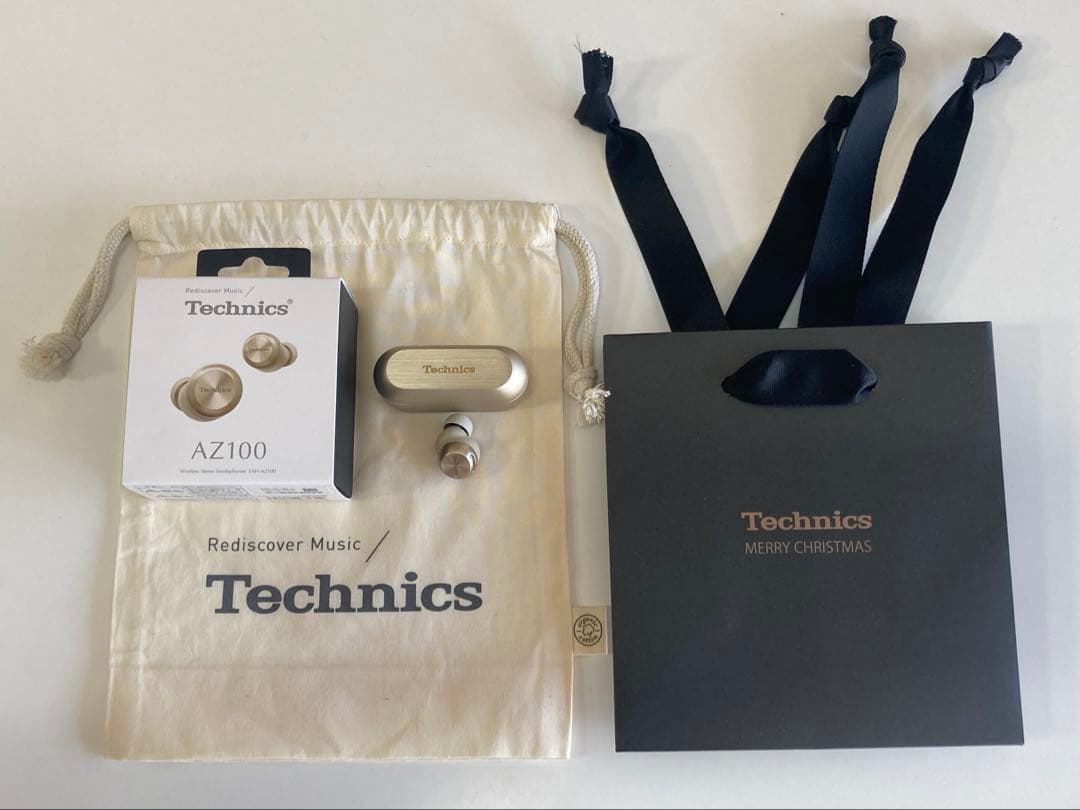 Technics AZ100 ゴールド 片耳(左のみ)クリスマス用紙袋、巾着付