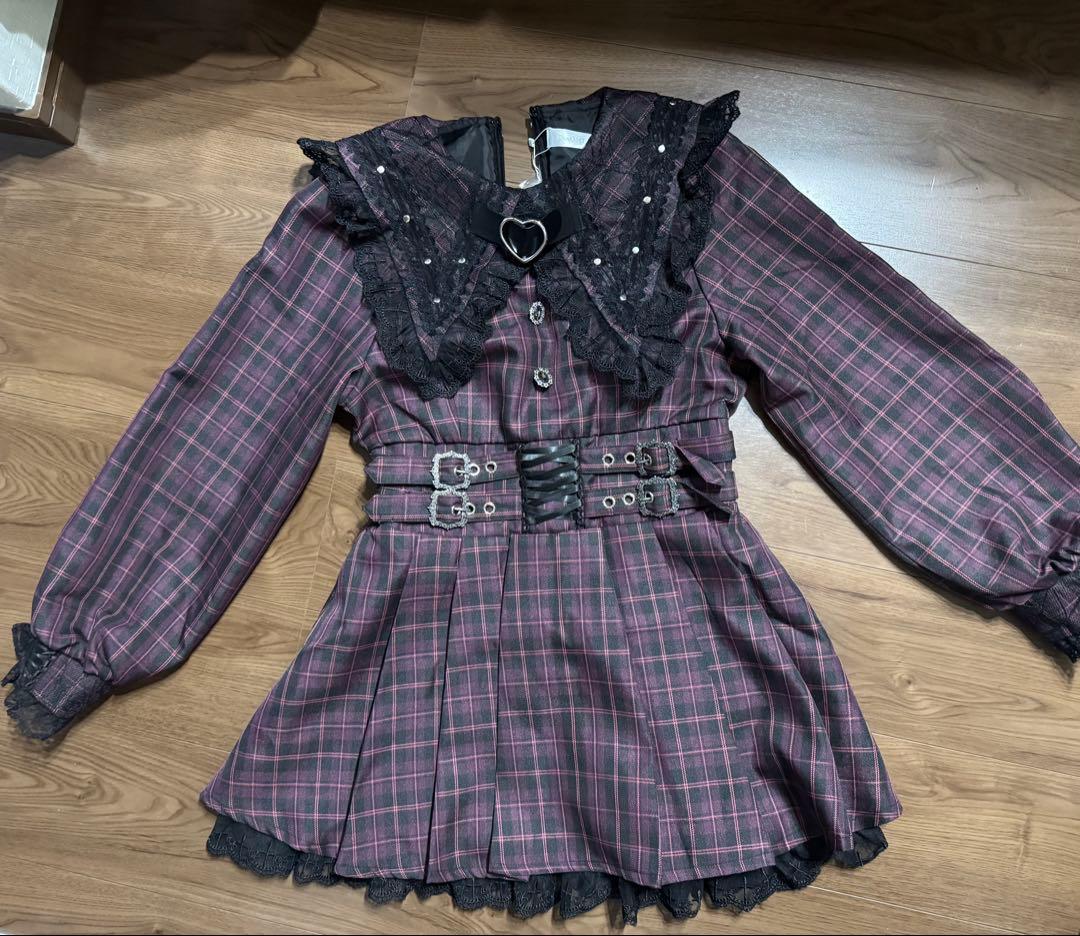 夢展望 DearMyLove クモレース角襟ベルトレースアップワンピース