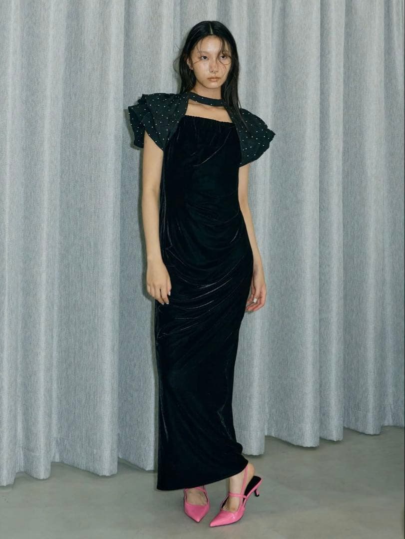 【ANDRESD】 drape velour dress S