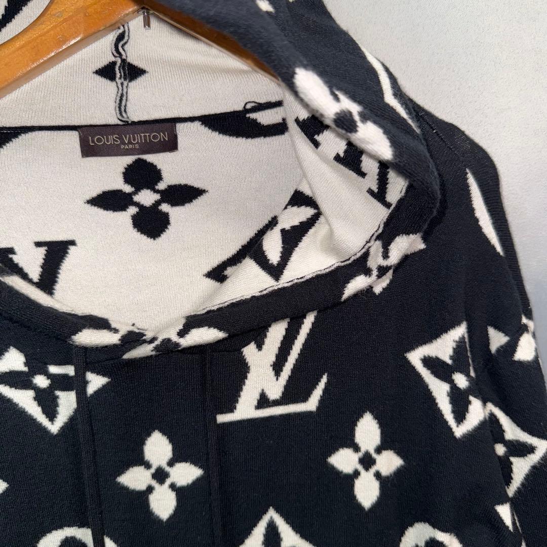 LOUS VUITTON ルイヴィトン　ニットパーカー　総柄　黒　ブラック