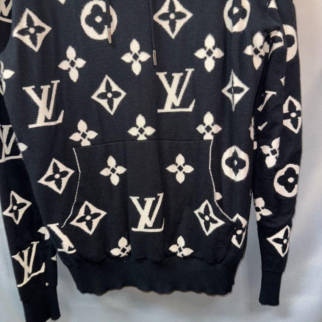 LOUS VUITTON ルイヴィトン　ニットパーカー　総柄　黒　ブラック