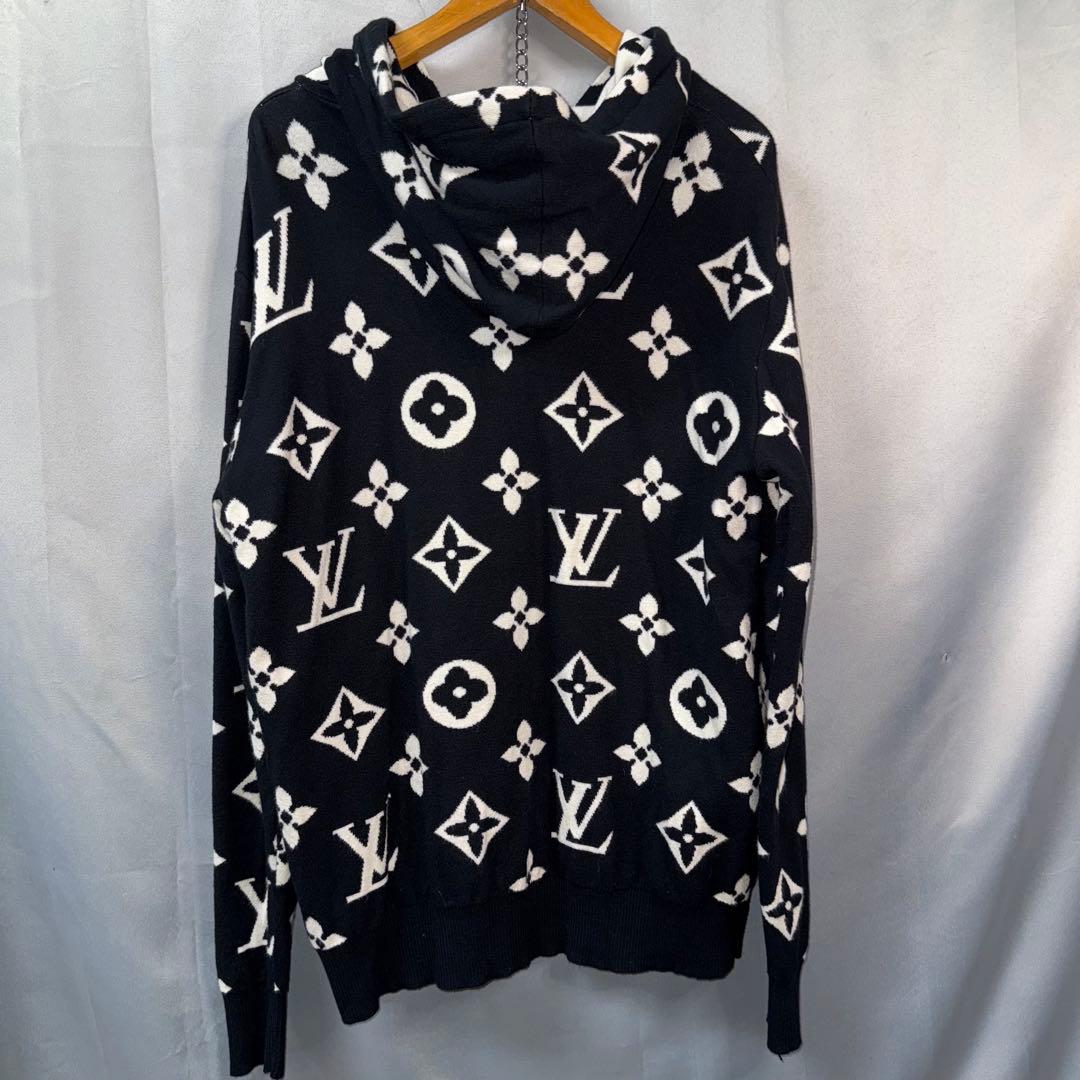 LOUS VUITTON ルイヴィトン　ニットパーカー　総柄　黒　ブラック