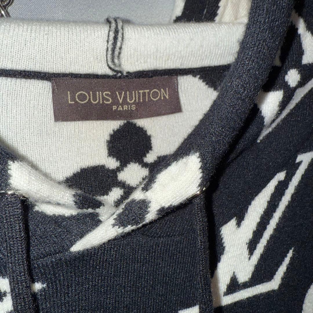 LOUS VUITTON ルイヴィトン　ニットパーカー　総柄　黒　ブラック