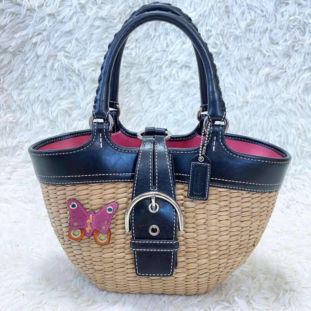 【美品】コーチ　かごバッグ　ハンドバッグ　レザー　蝶