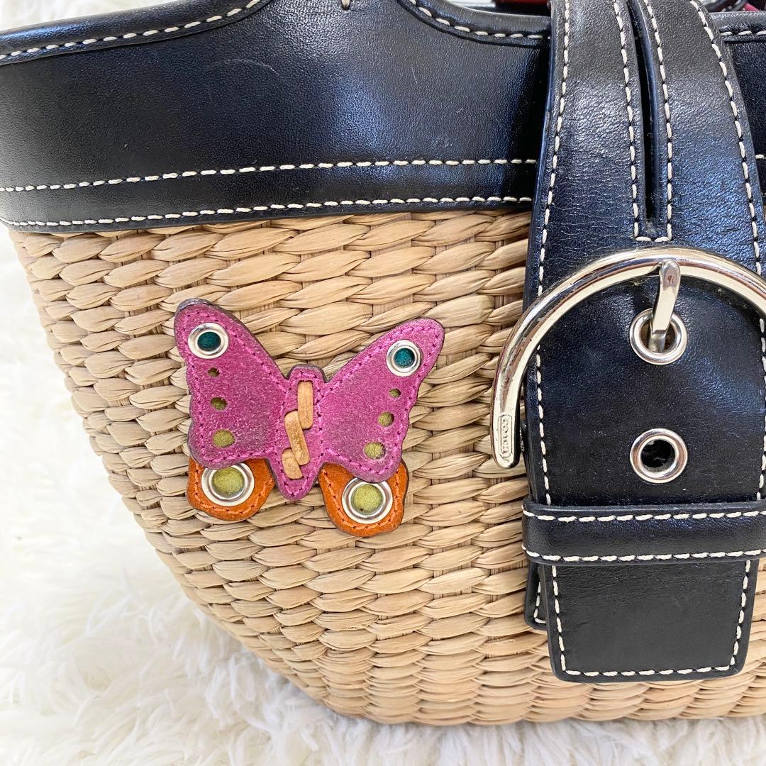 【美品】コーチ　かごバッグ　ハンドバッグ　レザー　蝶