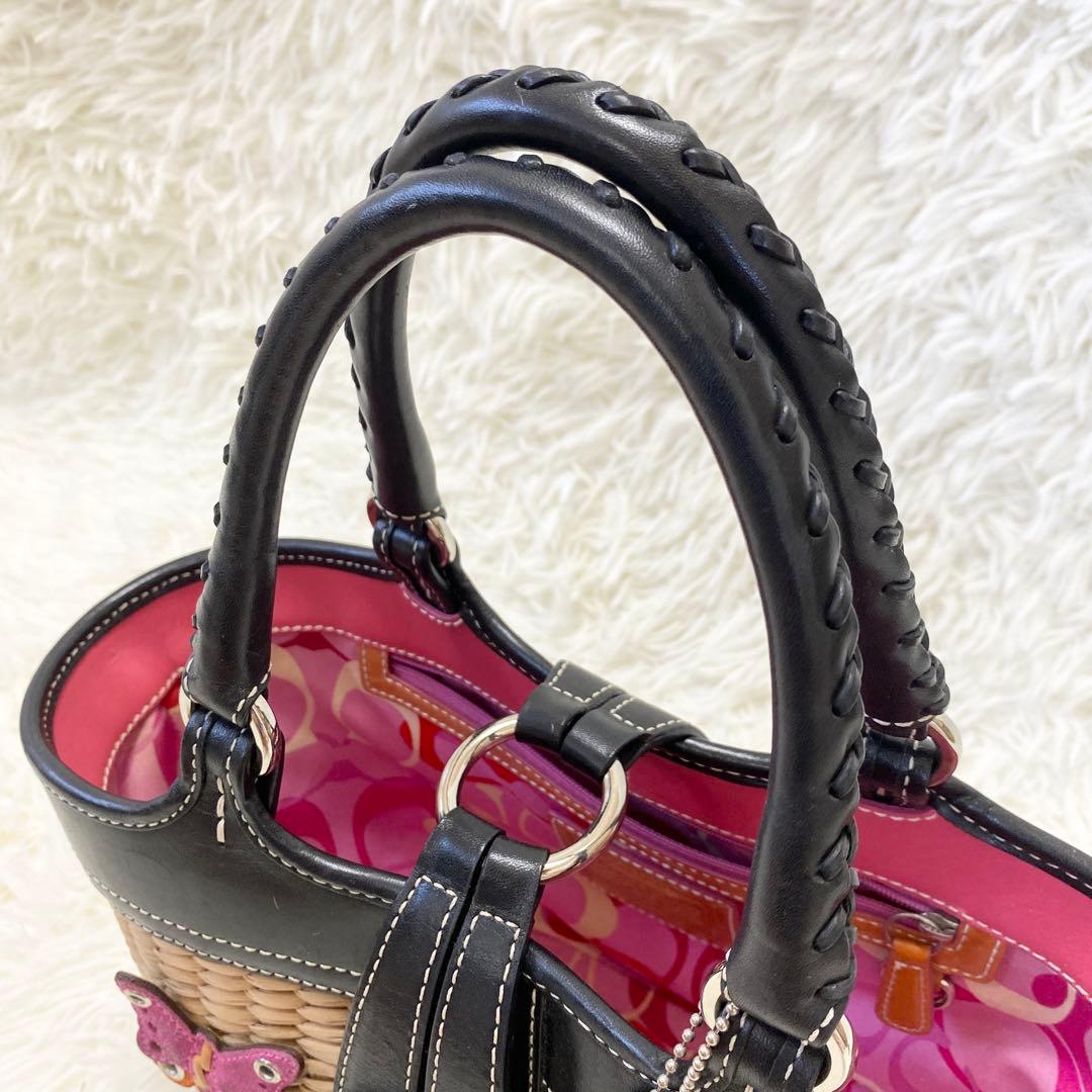 【美品】コーチ　かごバッグ　ハンドバッグ　レザー　蝶