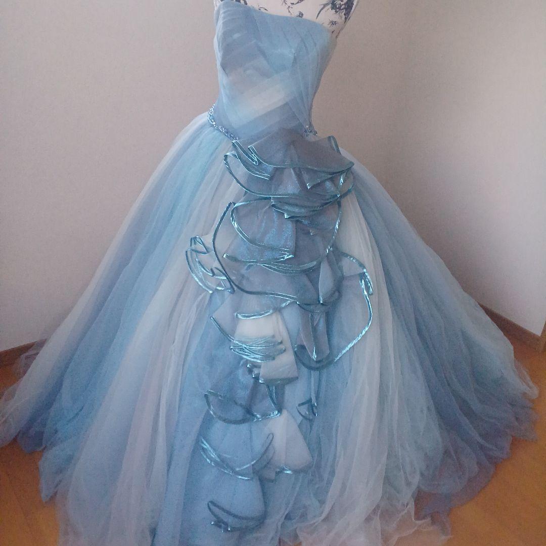 水色 カラードレス 編み上げ 7〜11号 ボリュームチュール 前撮り 二次会