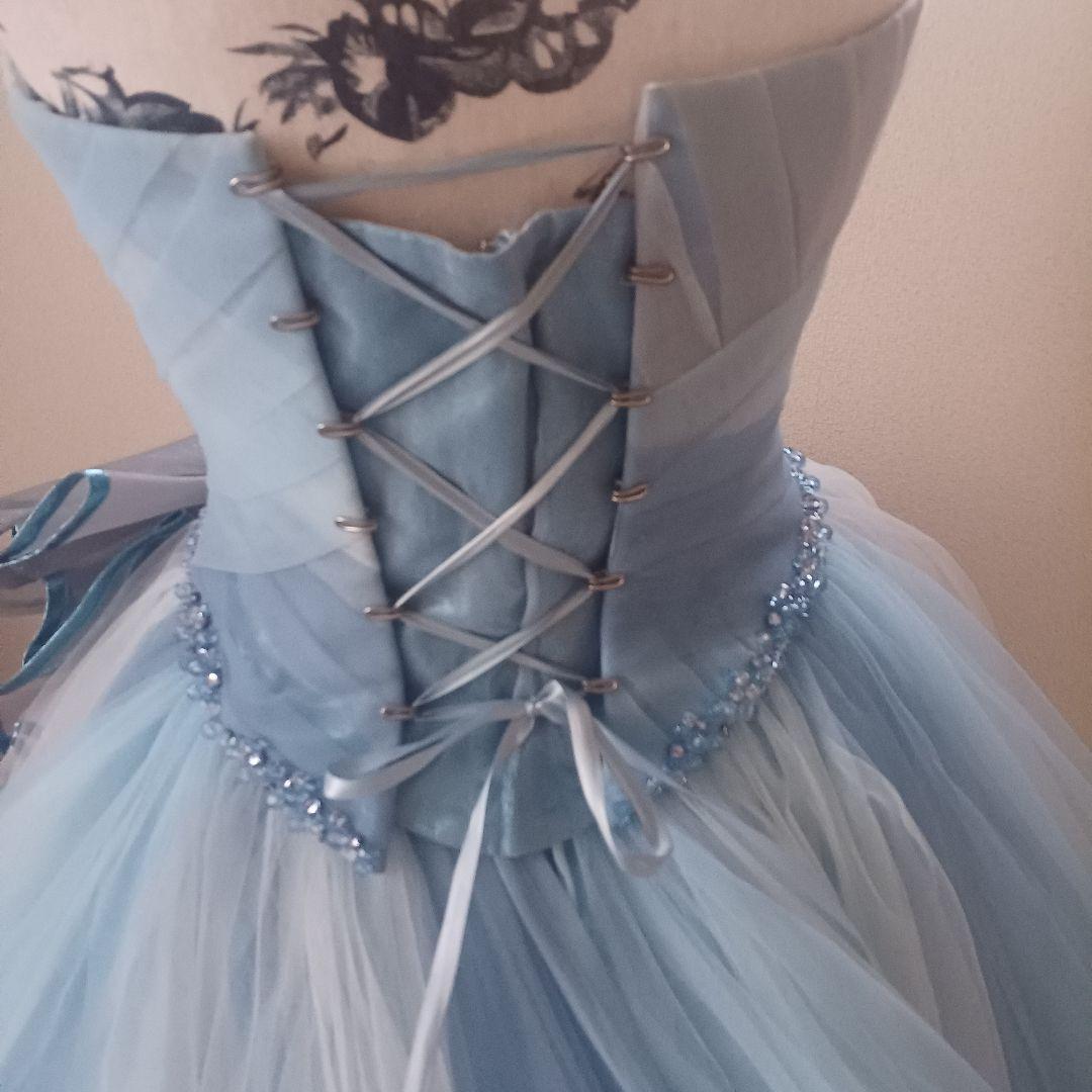 水色 カラードレス 編み上げ 7〜11号 ボリュームチュール 前撮り 二次会