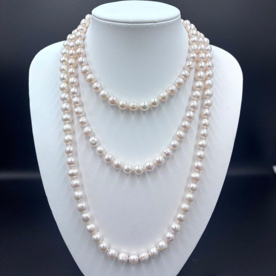 ジュエリーツツミ/干渉色◎ 大珠ロングパールネックレス 2連3連 オールノット