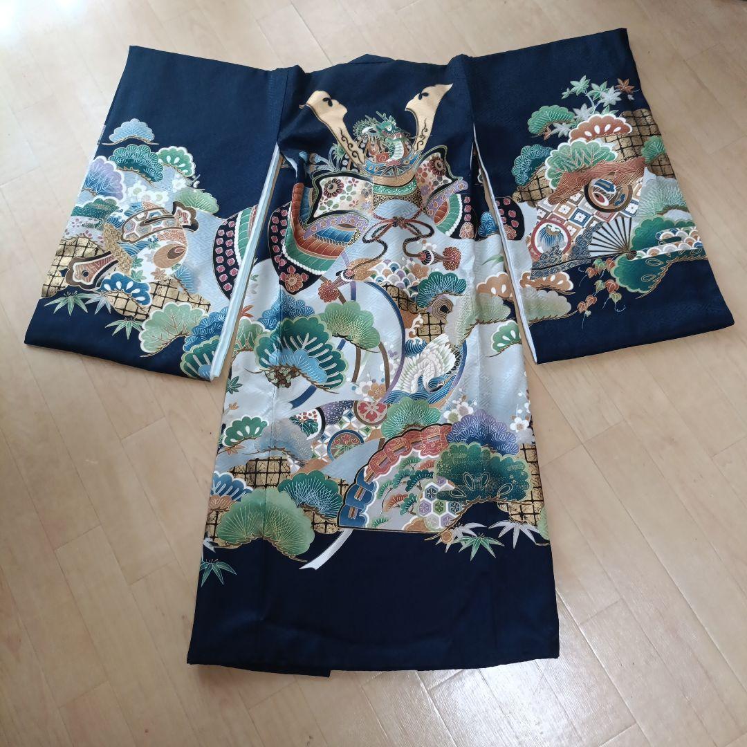 い*す様 【美品】男の子 お宮参り着物 紺色 正絹100% 産着長襦袢付き