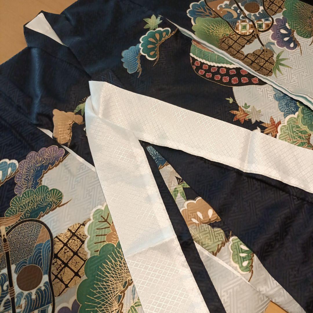 い*す様 【美品】男の子 お宮参り着物 紺色 正絹100% 産着長襦袢付き