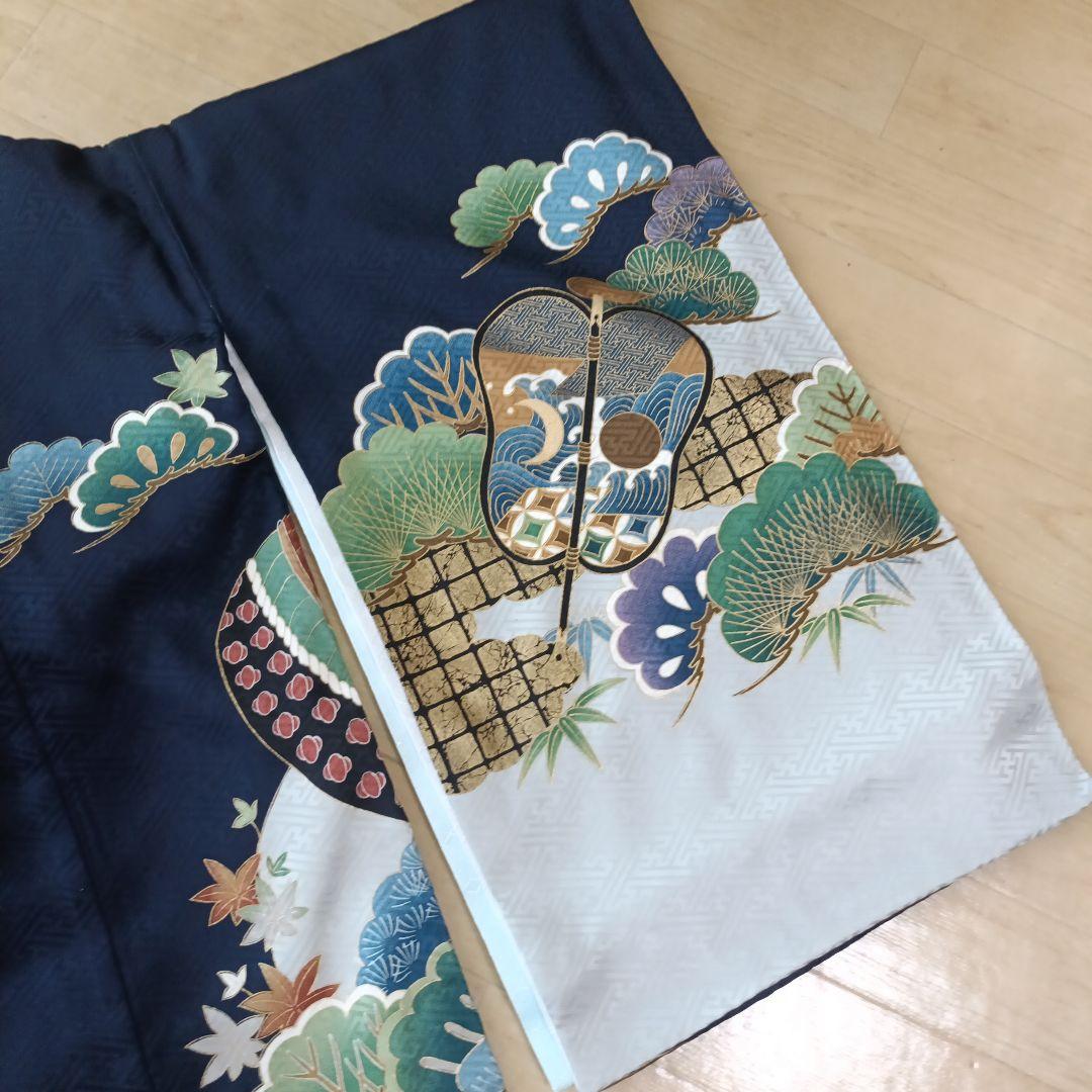 い*す様 【美品】男の子 お宮参り着物 紺色 正絹100% 産着長襦袢付き