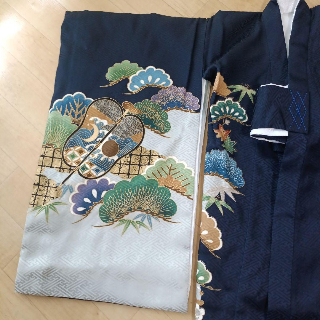 い*す様 【美品】男の子 お宮参り着物 紺色 正絹100% 産着長襦袢付き
