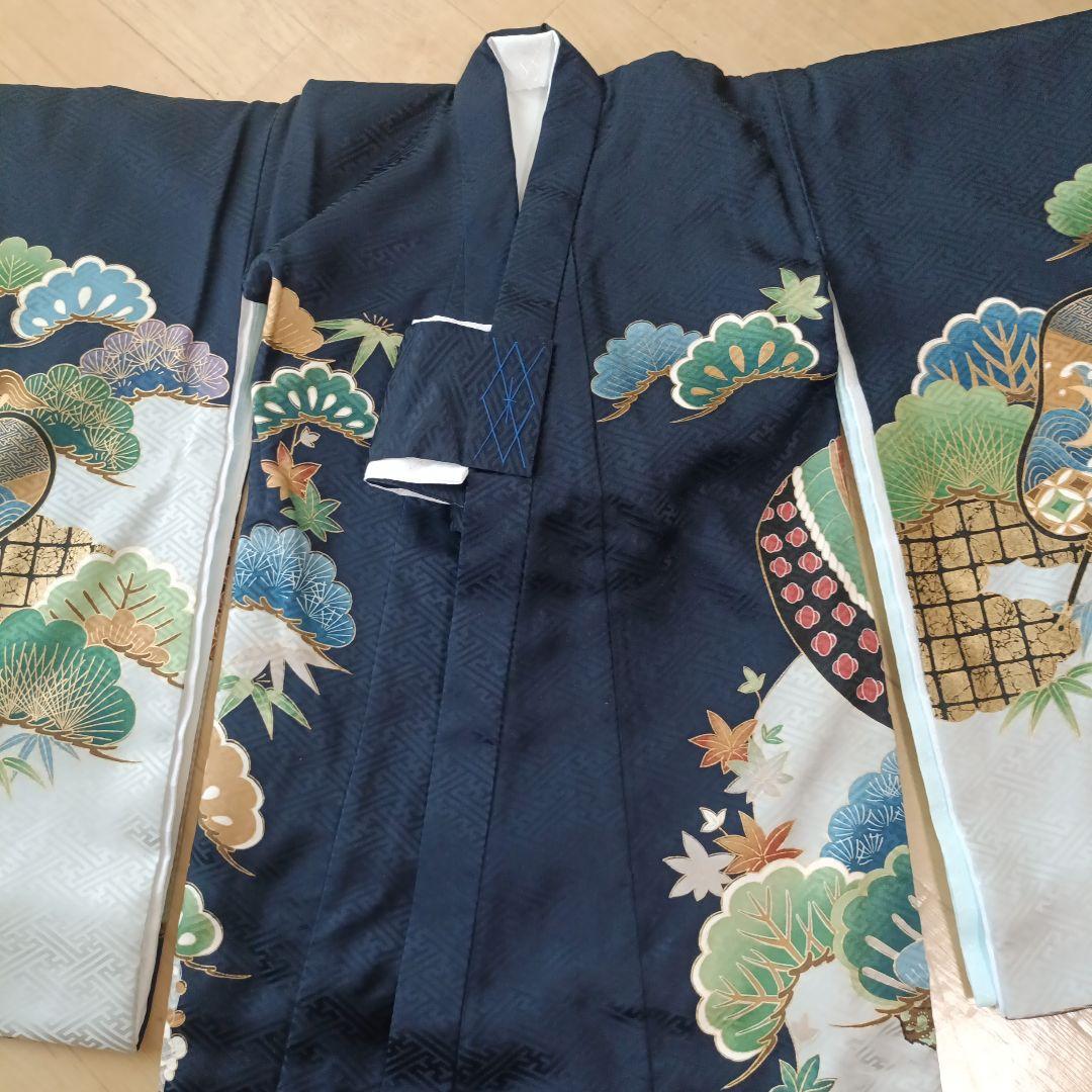 い*す様 【美品】男の子 お宮参り着物 紺色 正絹100% 産着長襦袢付き