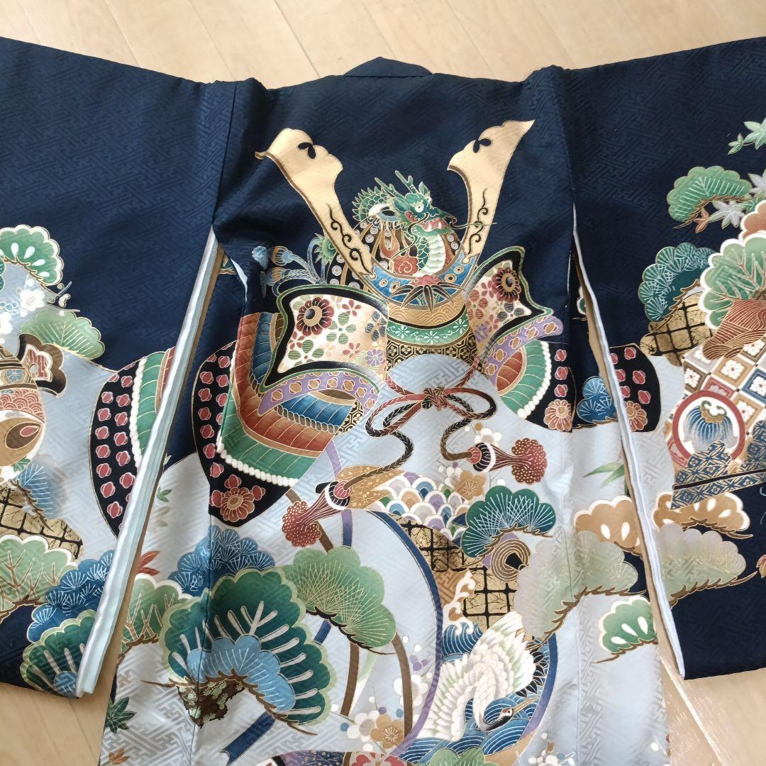 い*す様 【美品】男の子 お宮参り着物 紺色 正絹100% 産着長襦袢付き