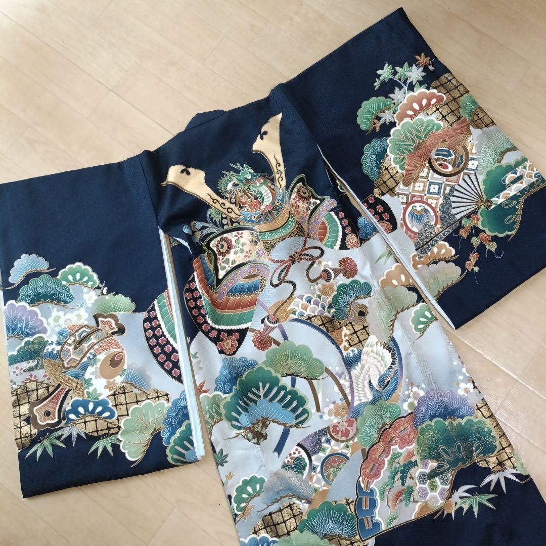 い*す様 【美品】男の子 お宮参り着物 紺色 正絹100% 産着長襦袢付き