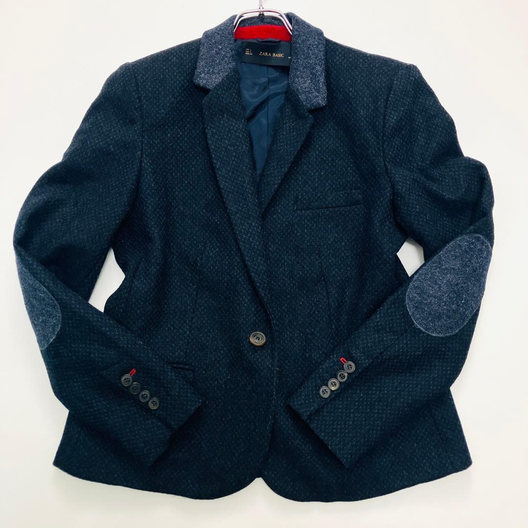 【希少サイズ　美品】　ZARA テーラードジャケット　エルボーパッチ　ウール　L