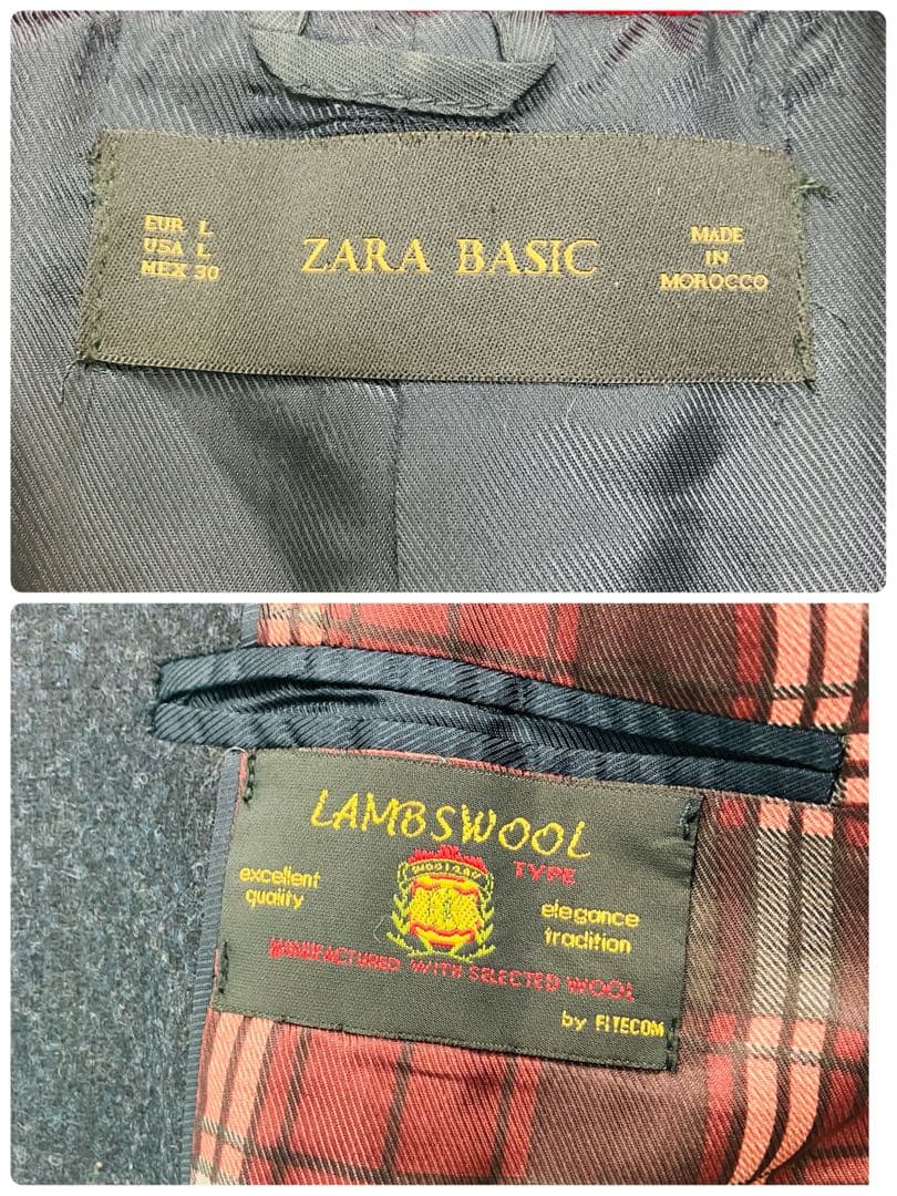 【希少サイズ　美品】　ZARA テーラードジャケット　エルボーパッチ　ウール　L