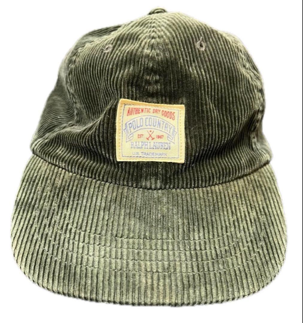 90s ポロカントリー コーデュロイ キャップ オリーブグリーン