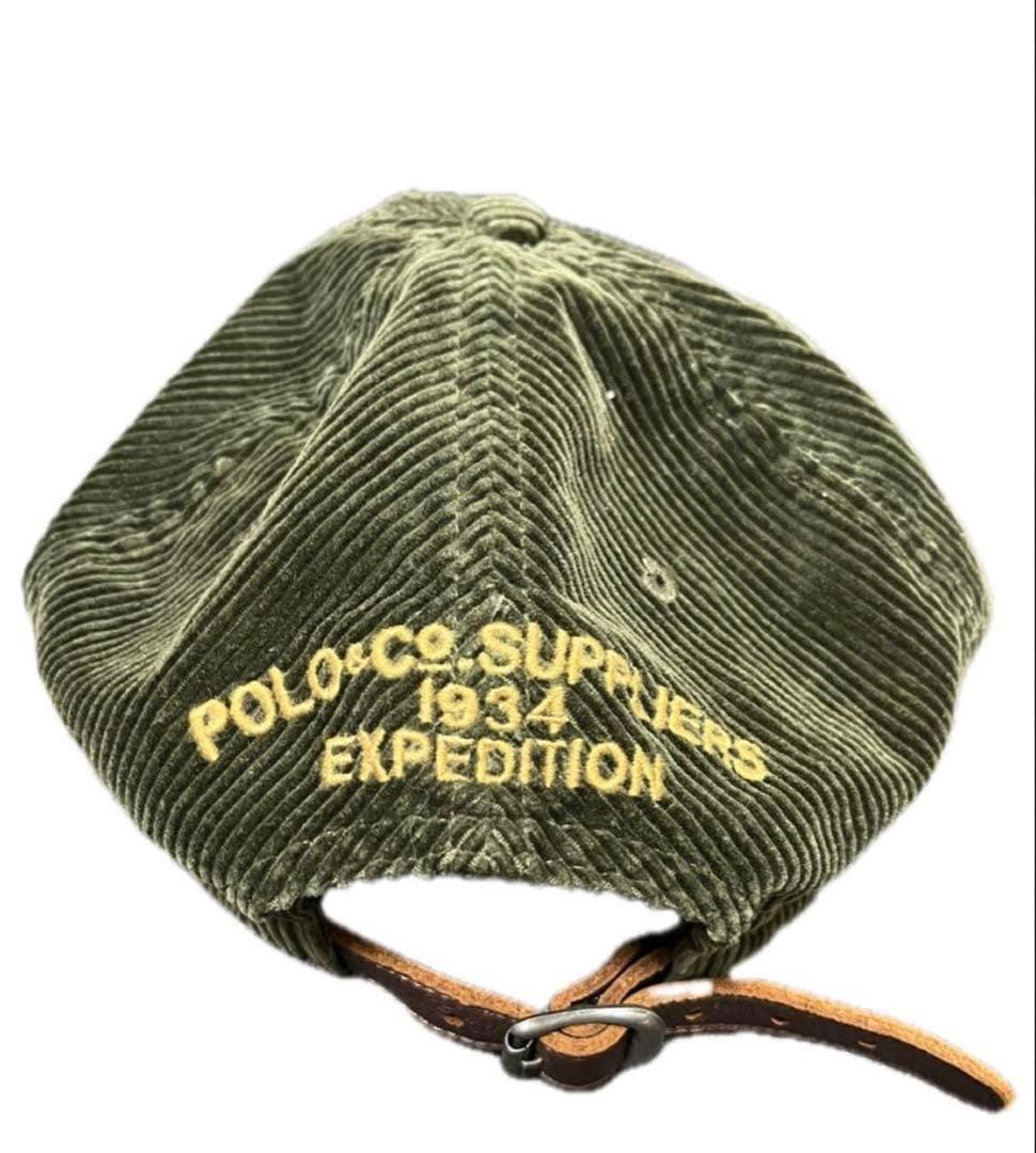 90s ポロカントリー コーデュロイ キャップ オリーブグリーン