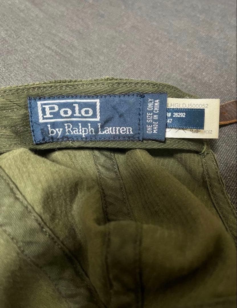 90s ポロカントリー コーデュロイ キャップ オリーブグリーン