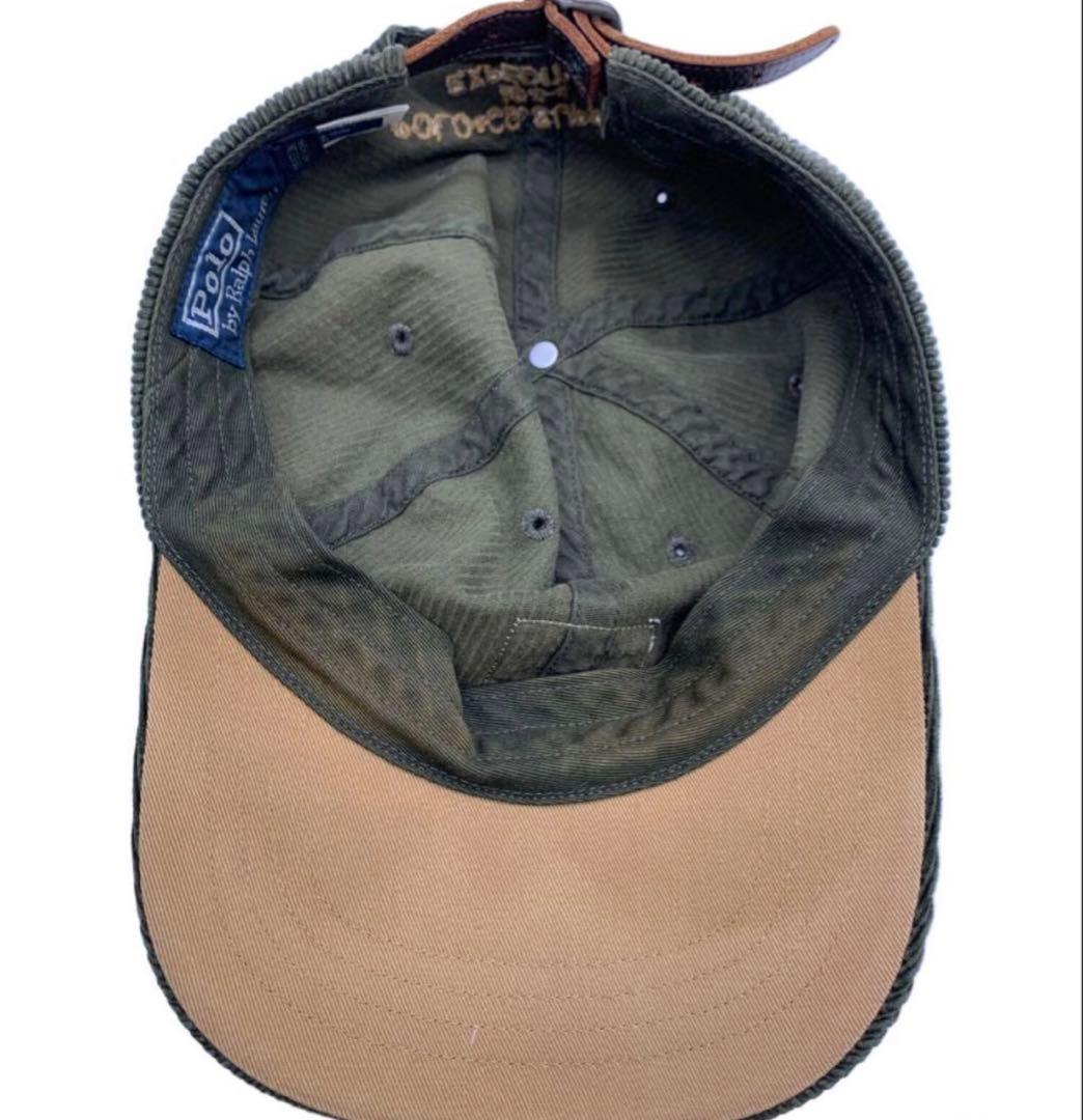 90s ポロカントリー コーデュロイ キャップ オリーブグリーン