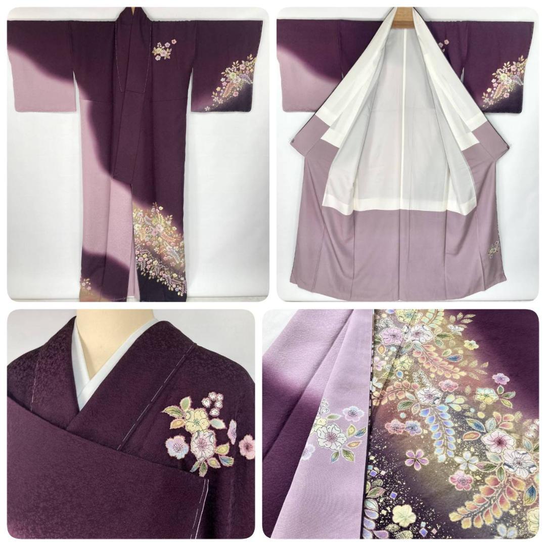 未使用 辻が花 絞り 訪問着 辻ヶ花 袷 紫 ピンク パステル 淡紅藤 1368