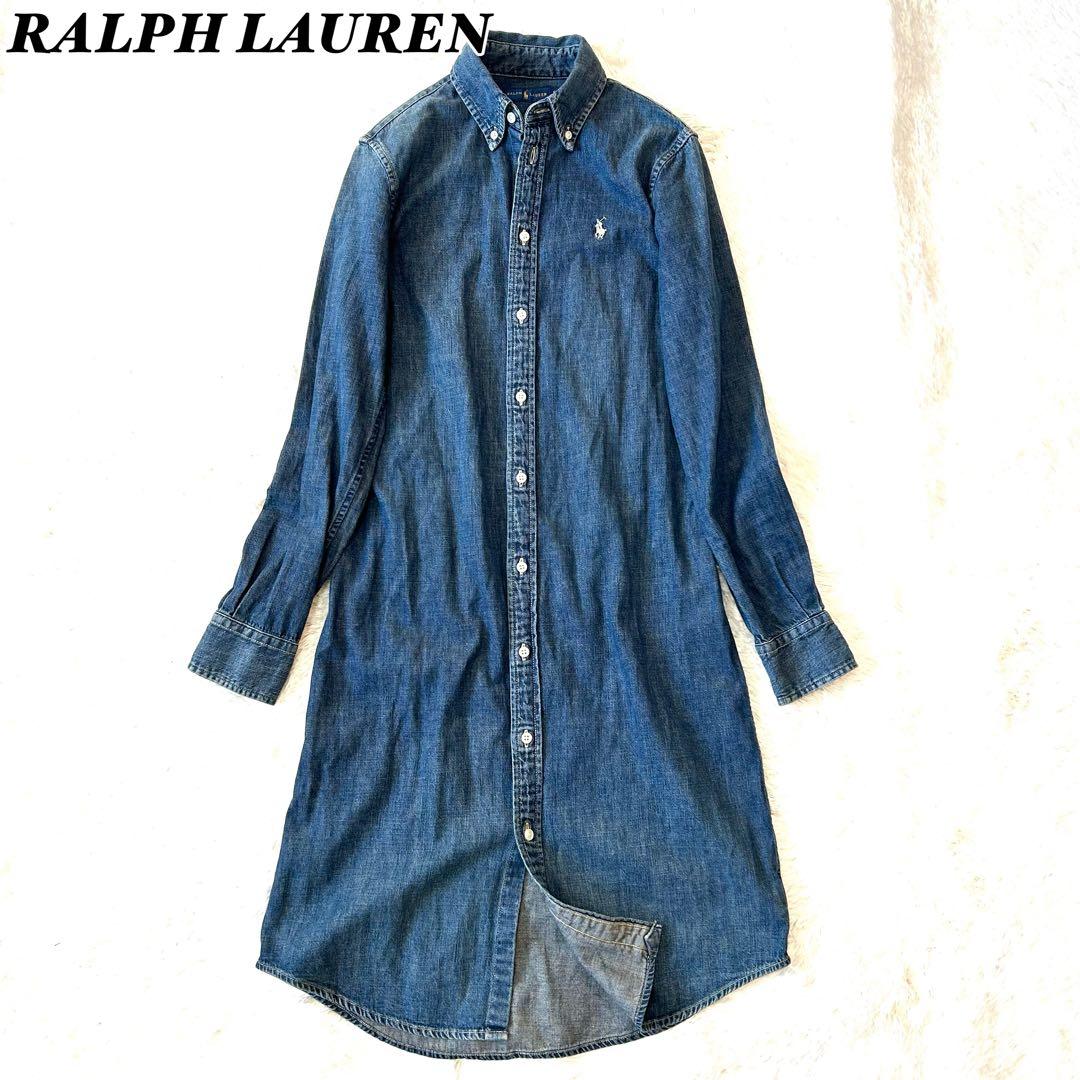 美品✨ラルフローレン　デニムワンピース　ポニー刺繍　インディゴ　長袖