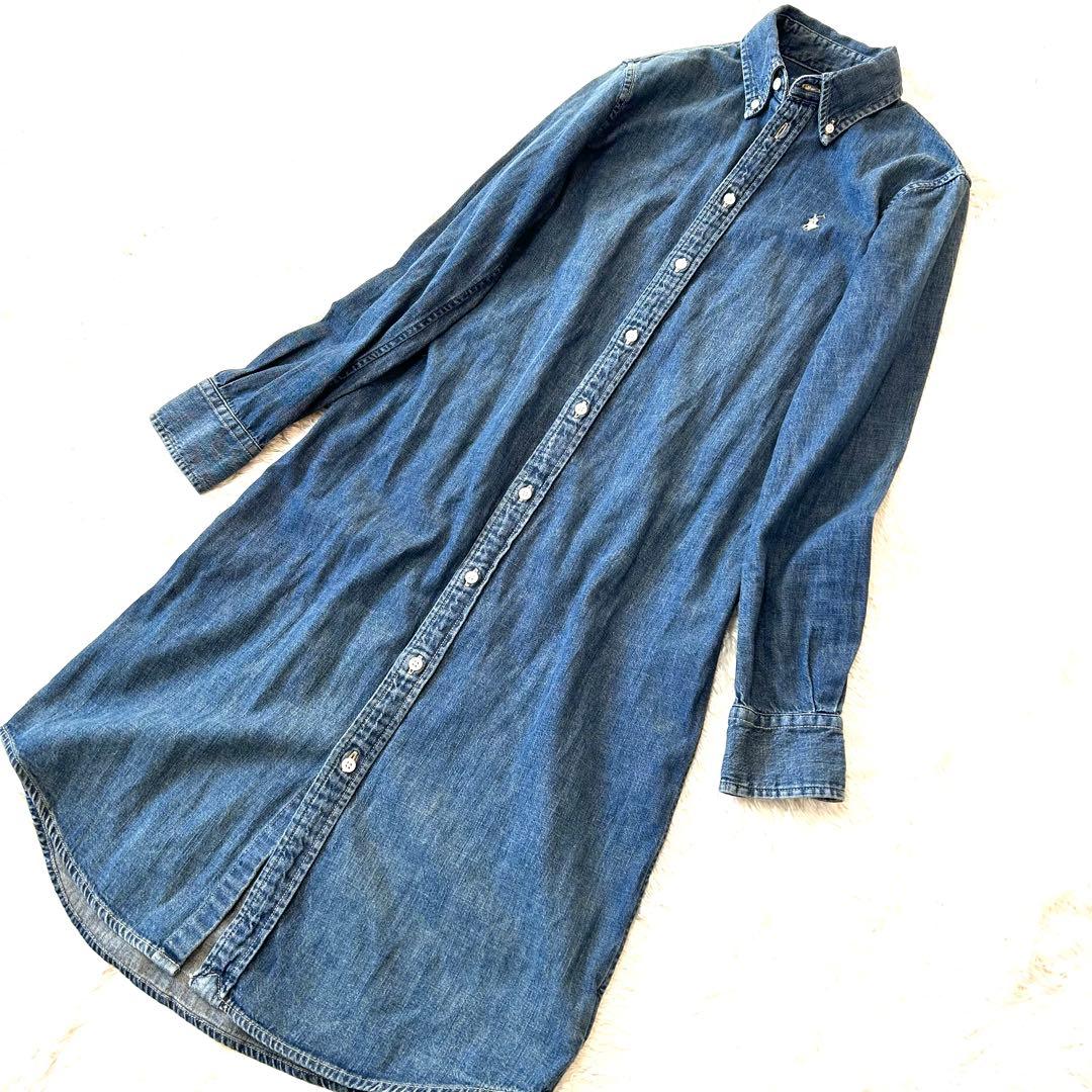 美品✨ラルフローレン　デニムワンピース　ポニー刺繍　インディゴ　長袖