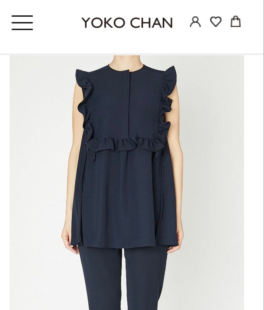ヨーコチャン yokochan ノースリーブフリルトリムブラウス ネイビー 36