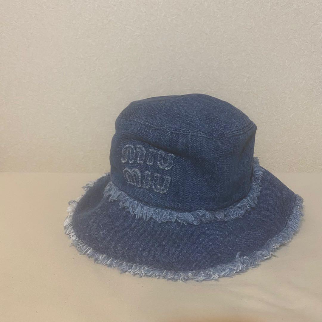 MIU MIU デニム バケットハット フリンジ ロゴ