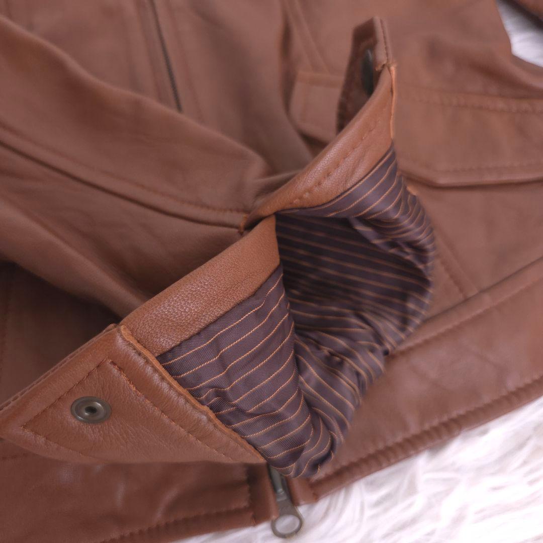 美品 23区 ラムレザー ライダース ノーカラージャケット ブラウン M