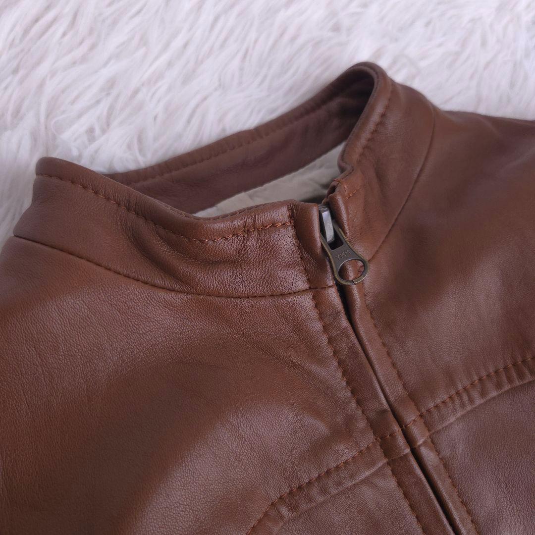 美品 23区 ラムレザー ライダース ノーカラージャケット ブラウン M