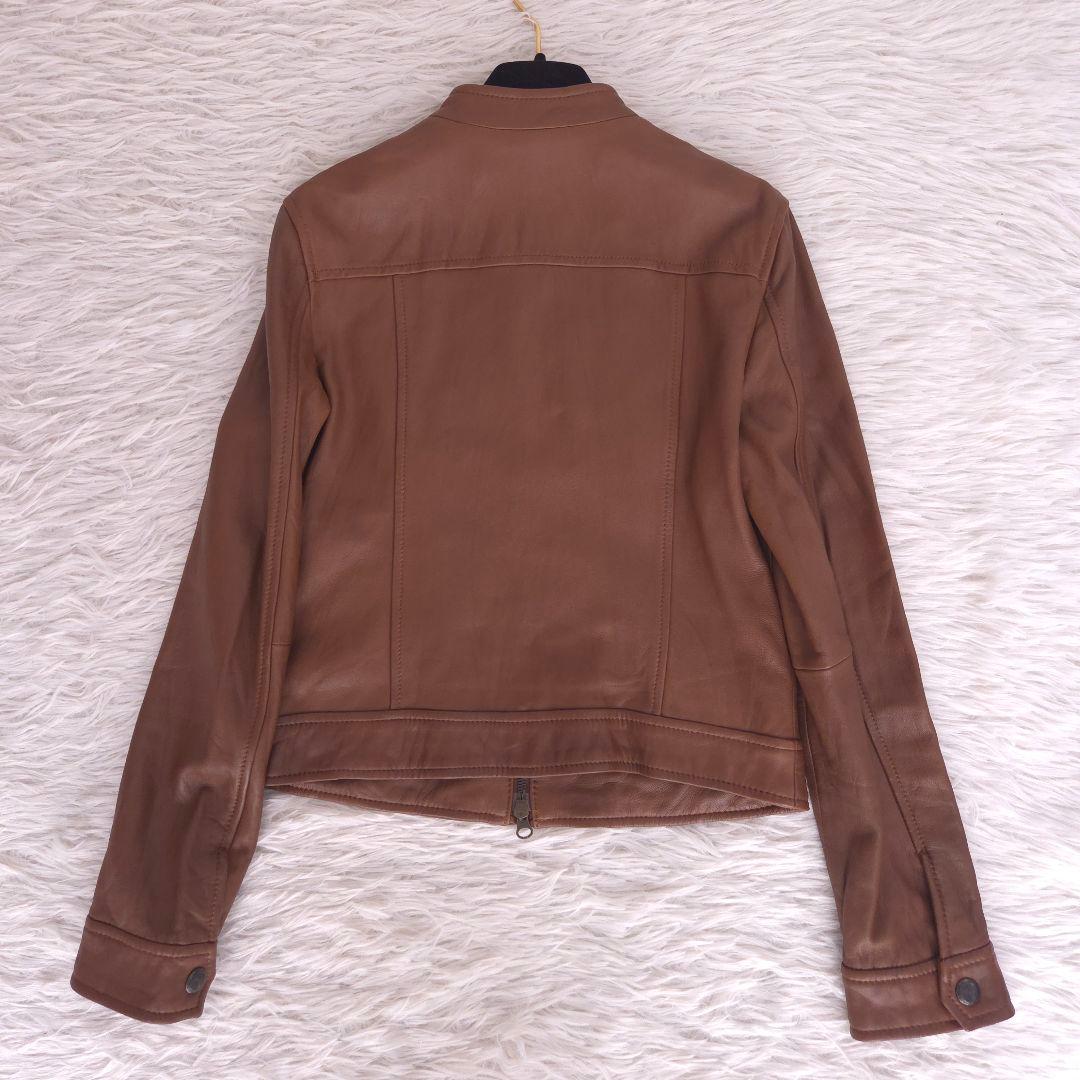 美品 23区 ラムレザー ライダース ノーカラージャケット ブラウン M