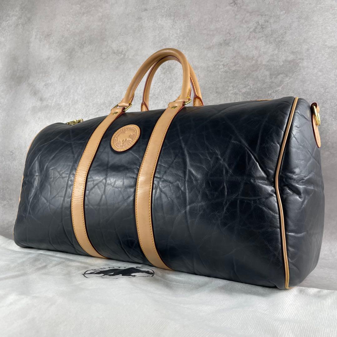 未使用級✨ ハンティングワールド ボストンバッグ バチューレザー ブラック系