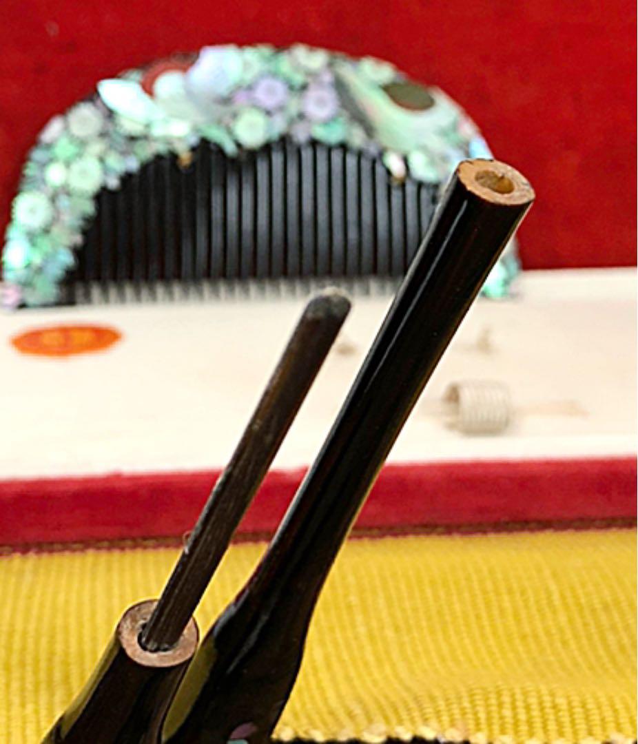 木製 天阿 草花 螺鈿 青貝 蒔絵 櫛、笄(こうがい) セット