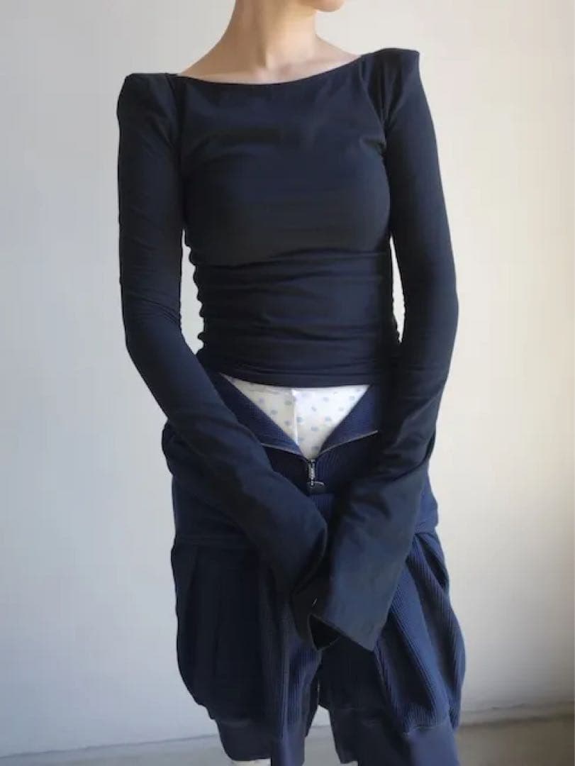 トップス ANS DOTSLOEVNER SHOULDER TOPS NAVY