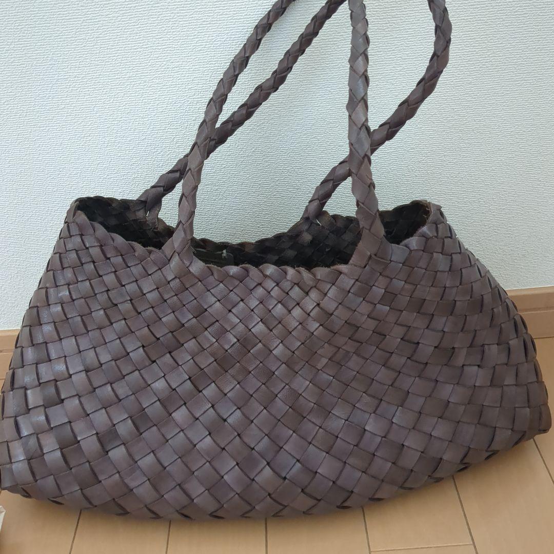 ドラゴン、ダークブルーグレー編込レザーショルダーバッグ