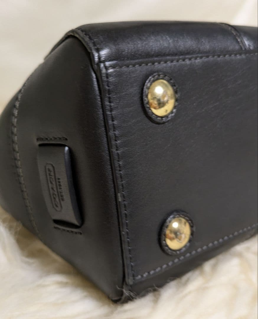 【美品】COACH コーチ ハンドバッグ 本革カウハイド 黒 ターンロック