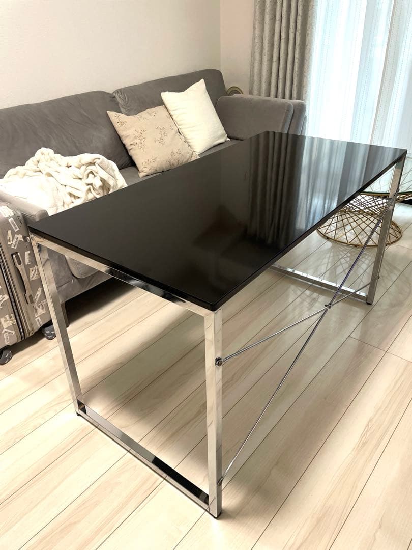 サンワダイレクト 鏡面デスク ブラック×シルバー テーブル 120×60×70