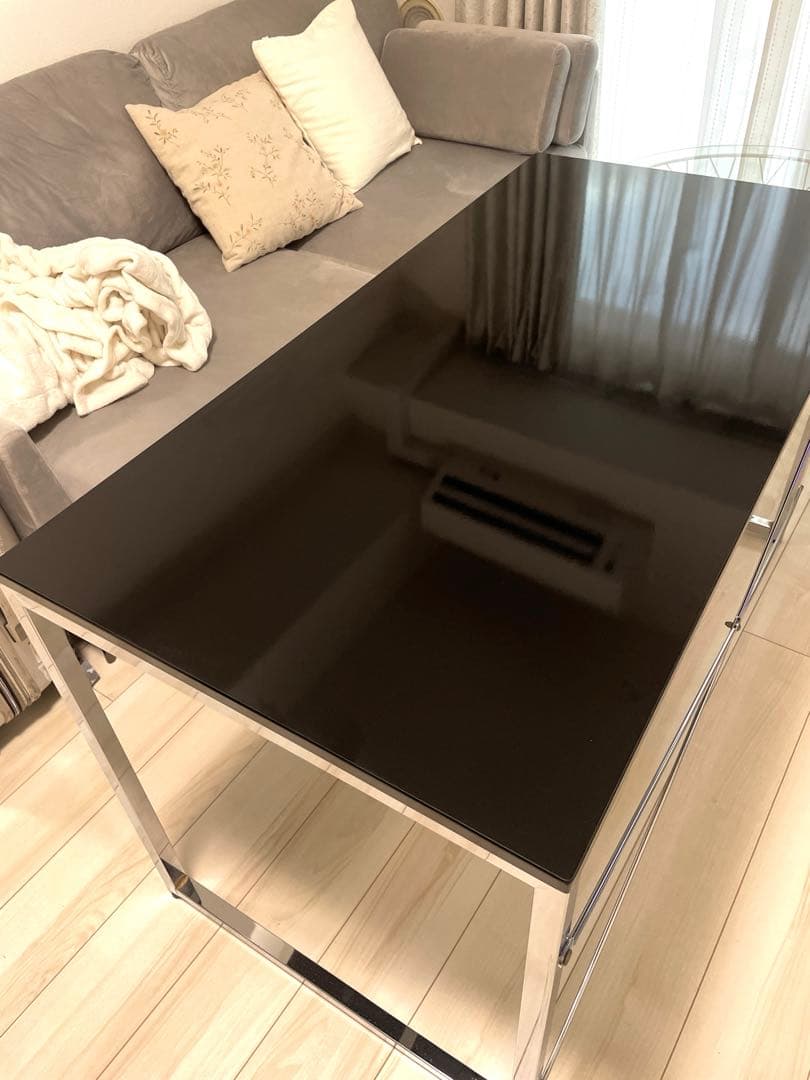 サンワダイレクト 鏡面デスク ブラック×シルバー テーブル 120×60×70