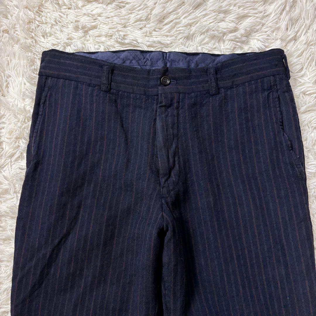 コムデギャルソンオム スラックス 縮絨ウール ストライプ ネイビー