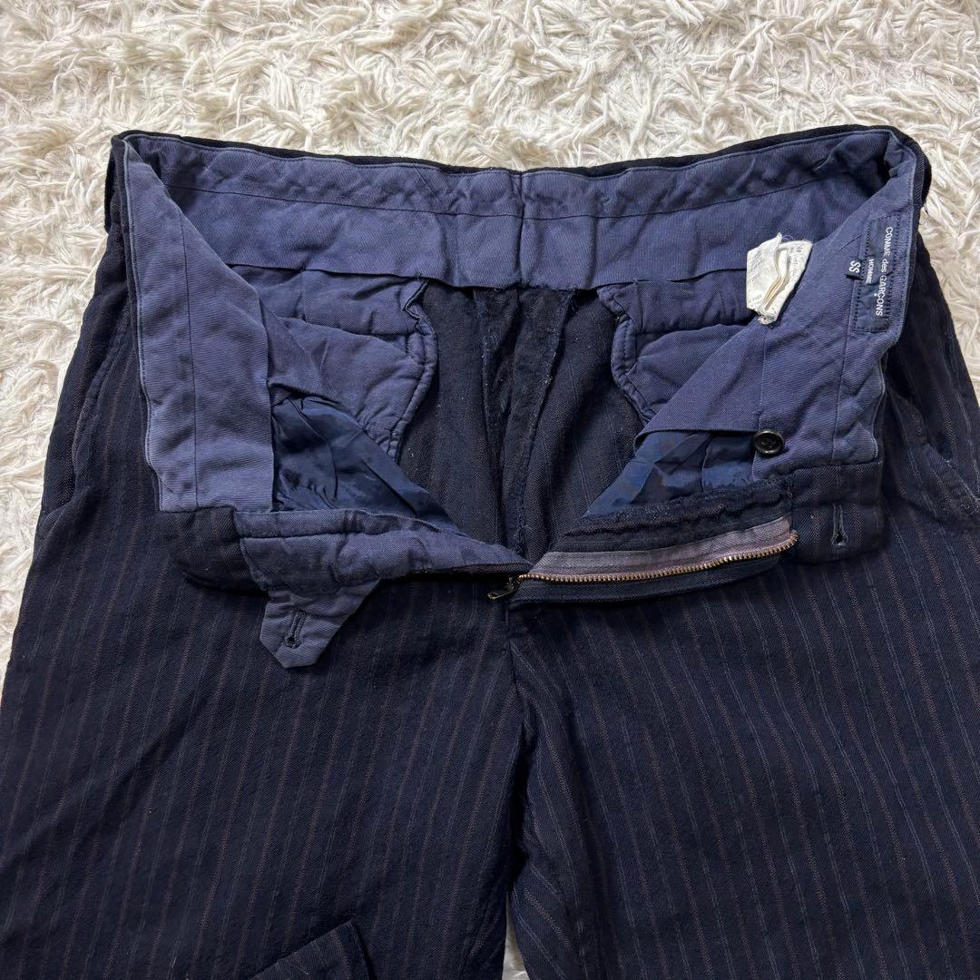 コムデギャルソンオム スラックス 縮絨ウール ストライプ ネイビー