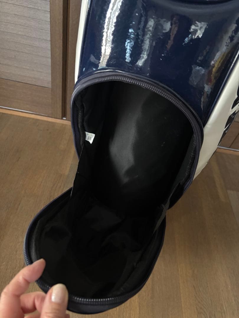 美品パーリーゲイツネイビーホワイトエナメルキャディーバック