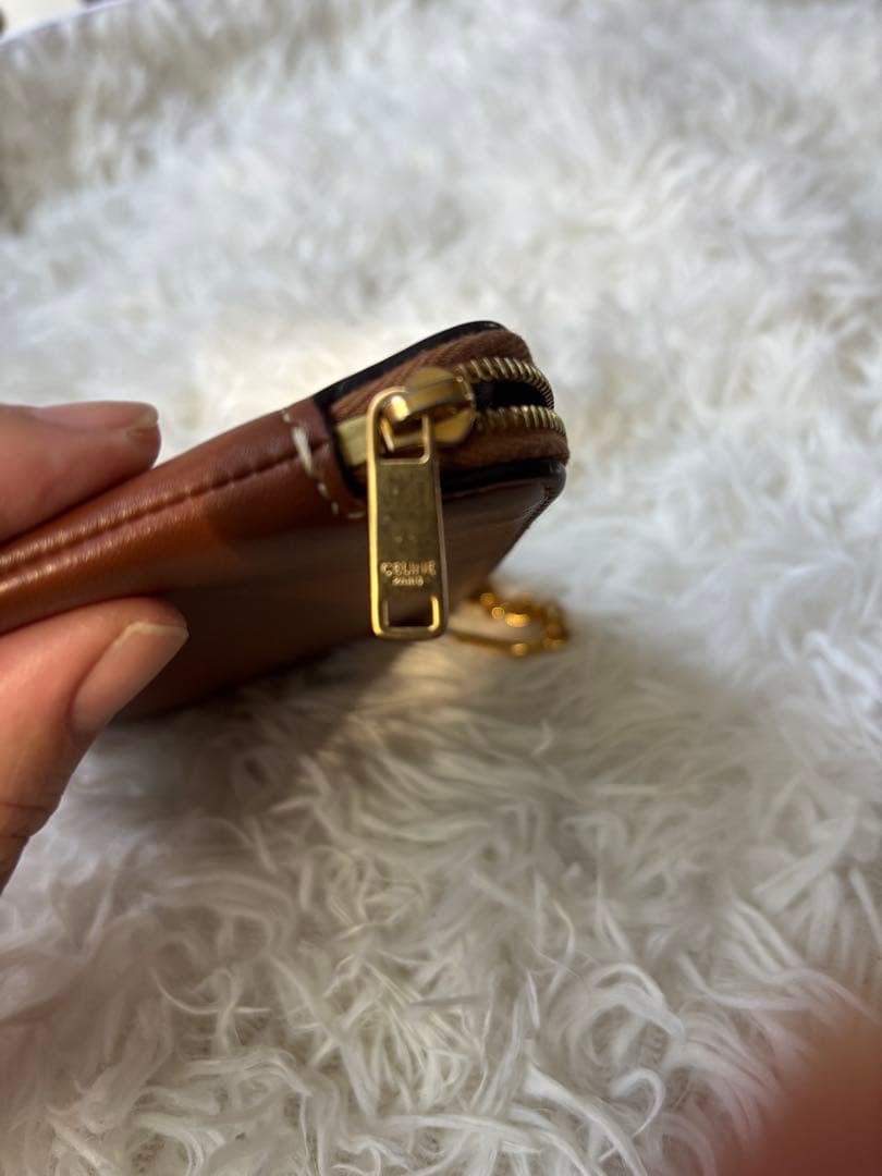 最終値下げ！セリーヌ　CELINE ブラウンレザー ケース ロゴ刺繍