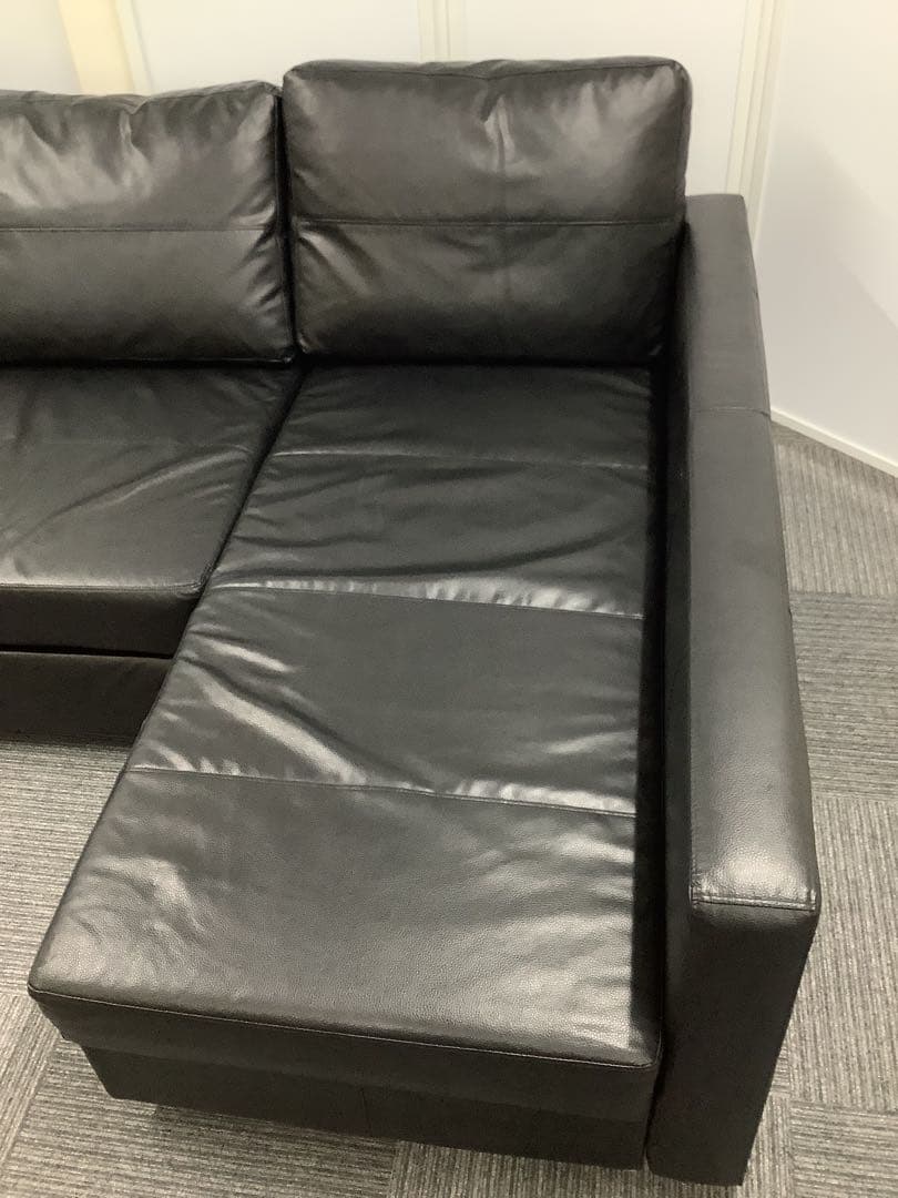 【直接引取限定】イケア 革張りコーナーソファベッド 収納付き フリーヘーテン（★