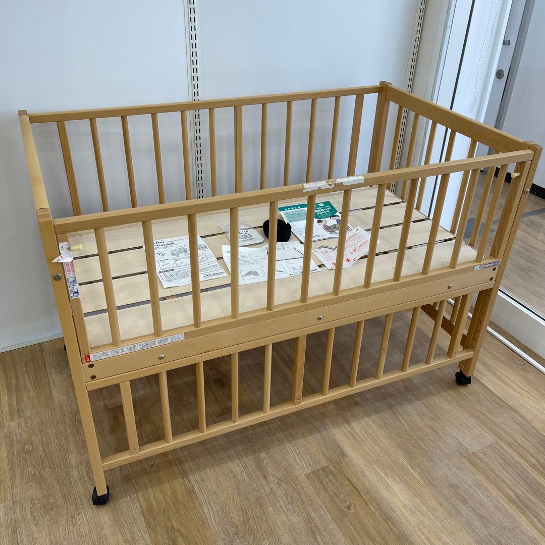 美品 サワベビー 日本製ベビーベッド S型スクレ ナチュラル添い寝ベッド澤田工業